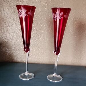 1 Pair Lenox Holiday Gems Ruby Champagne Flutes
